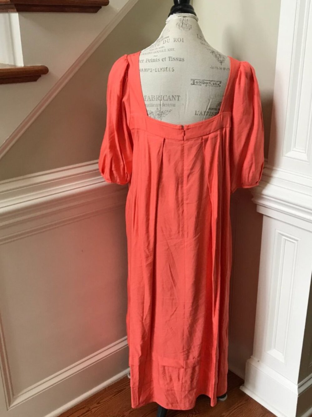 Hunter Bell Waverly Midi Dress Womens XL Orange Melon Square Neck Linen Boho - Picture 11 of 13